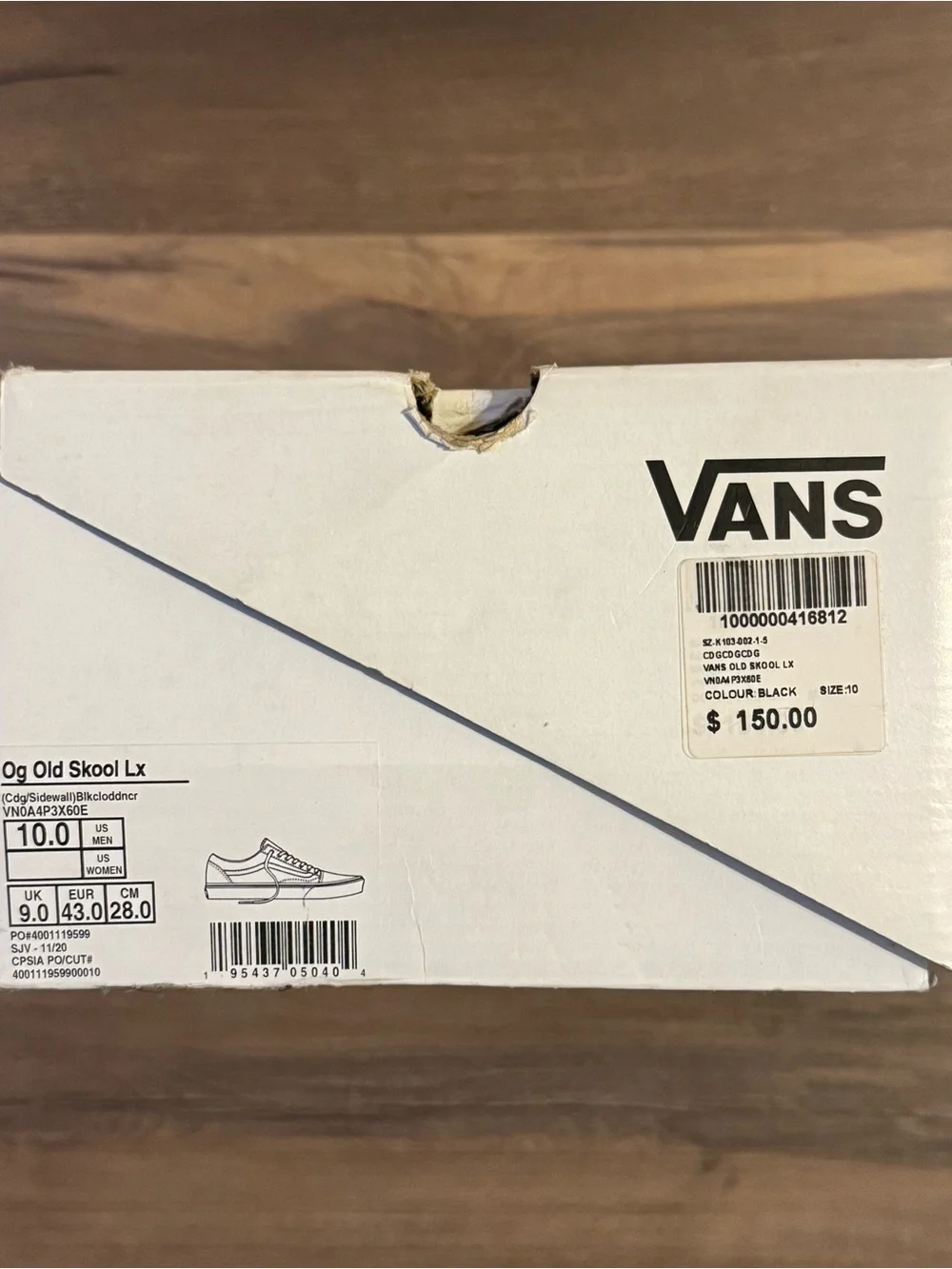 VANS Old Skool LX Black White 10 OG Box Comme Des Garçon School CDG Collab Men
